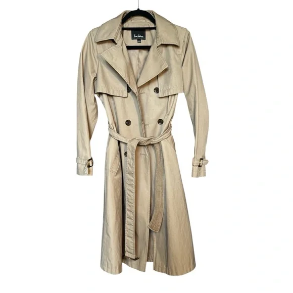 Sam Edelman Trench Coat Womens Small Beige Tan Double Breasted Belt Classic - Picture 1 of 8